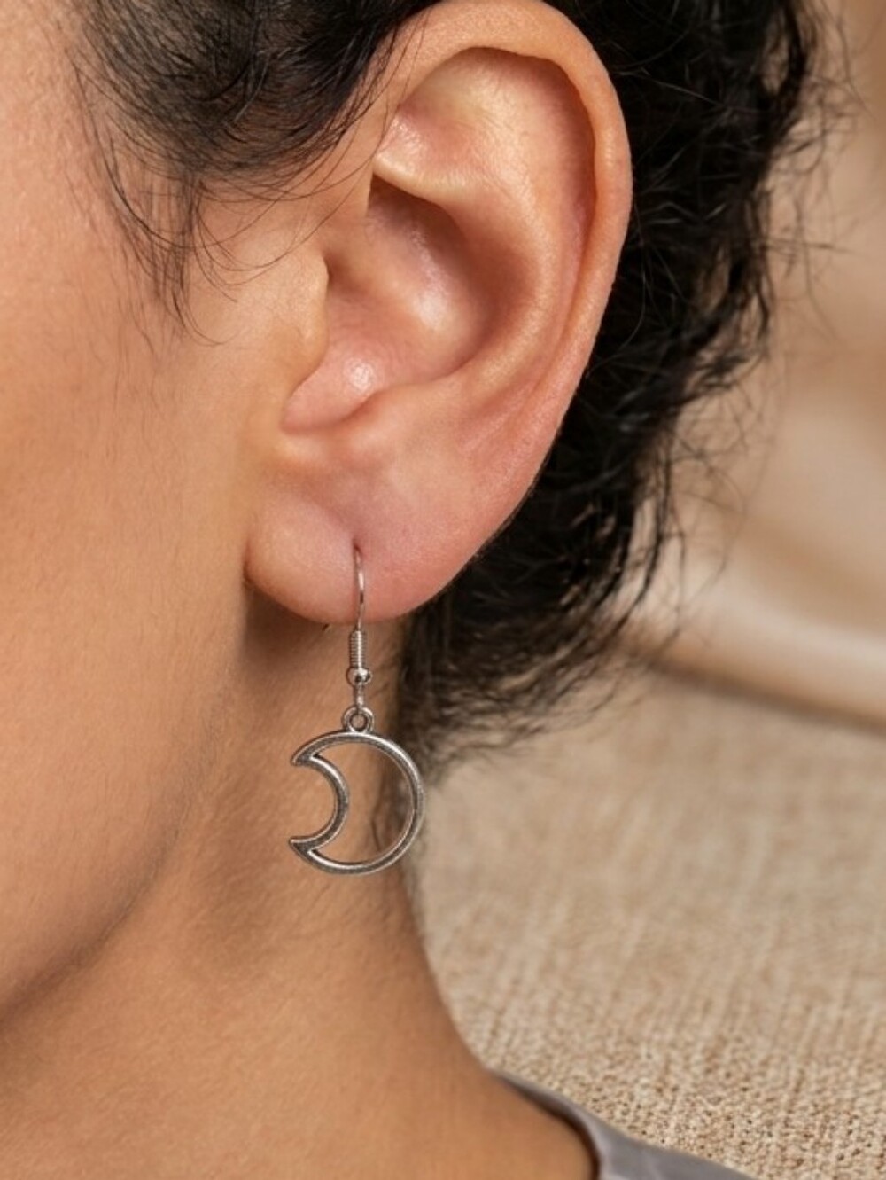 Handcrafted Steel Moon Drop Earrings